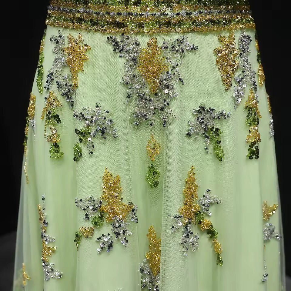 Two-Piece Hand-Embroidered Beaded Lehenga Gown