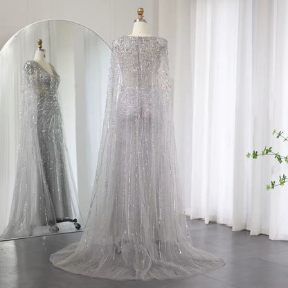 Luxury Evening Dress with Cape V-Neck