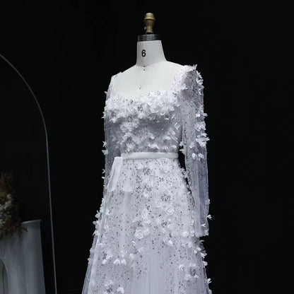 Luxury 3D Flower Long Sleeves Evening Dress