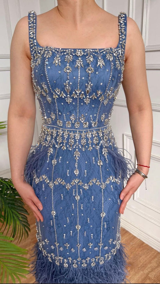 Blue Luxury Evening Dress 2024 Ankle Length Elegant