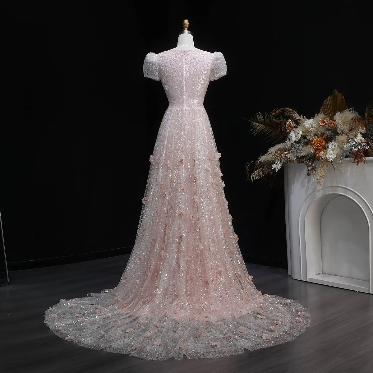 Sparkling 3D Floral Appliqué Beaded Tulle Mermaid Dress