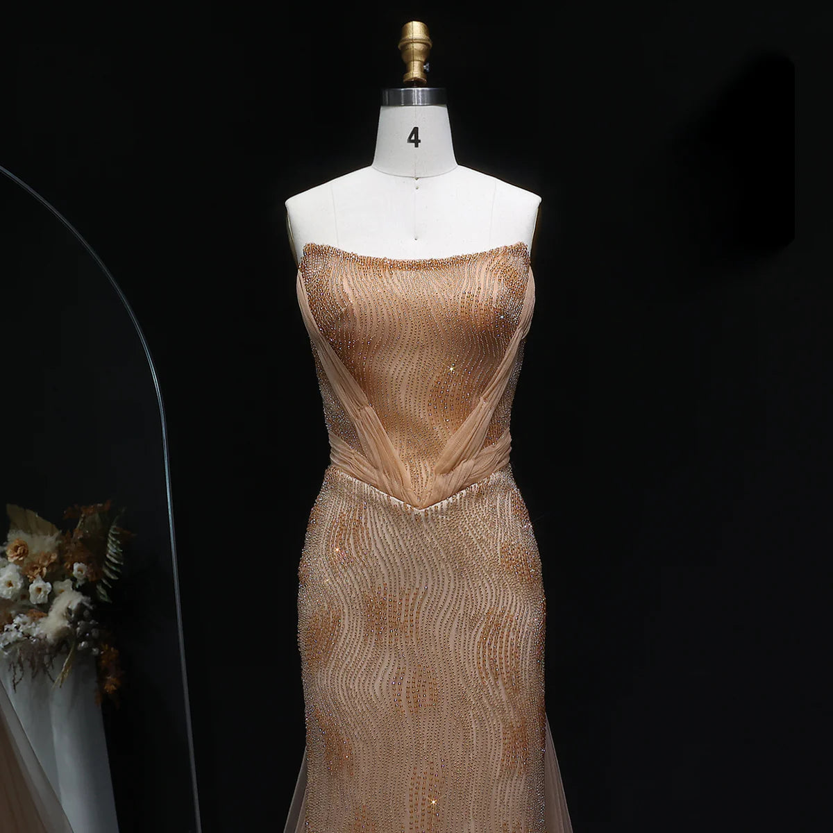 “Galaxy Shadows” Gown – Black Sparkling Strapless Elegance