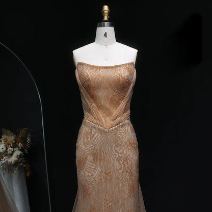 “Galaxy Shadows” Gown – Black Sparkling Strapless Elegance