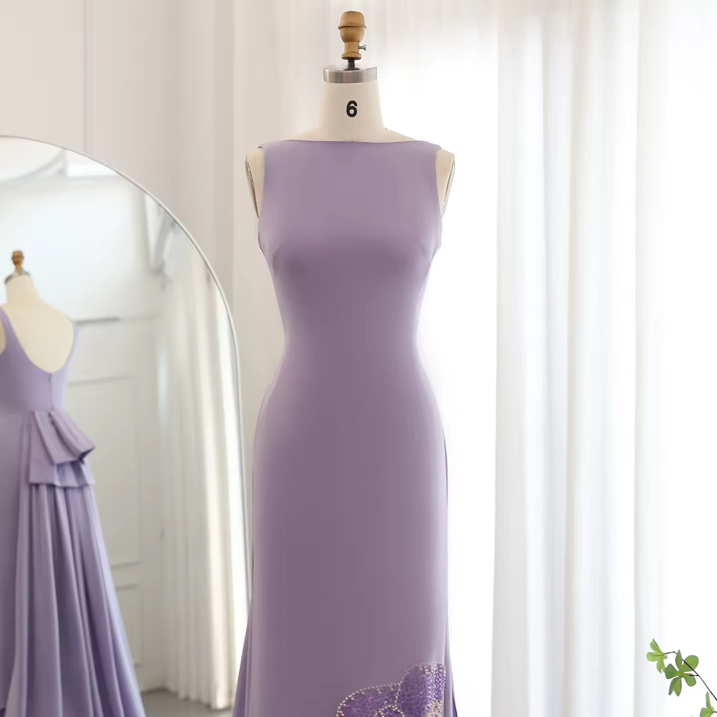 Elegant Fitted Gown with Beaded Butterfly Detail