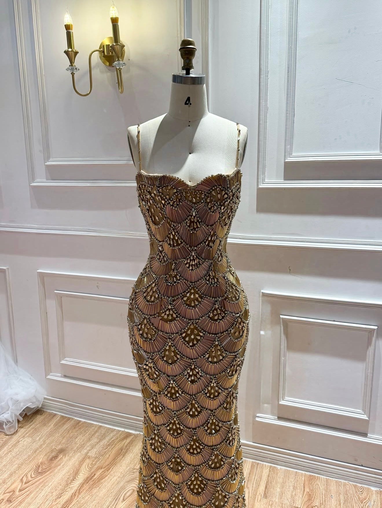Glamorous Gold Crystal Shell Gown