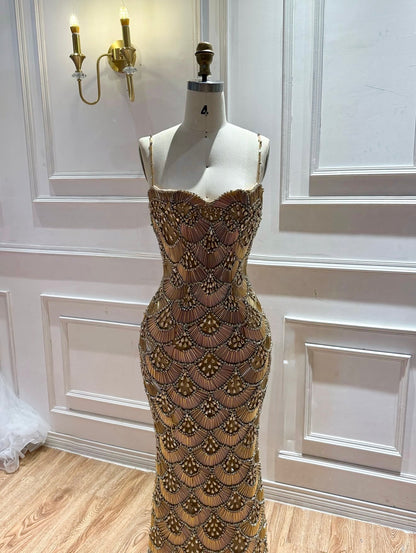 Glamorous Gold Crystal Shell Gown