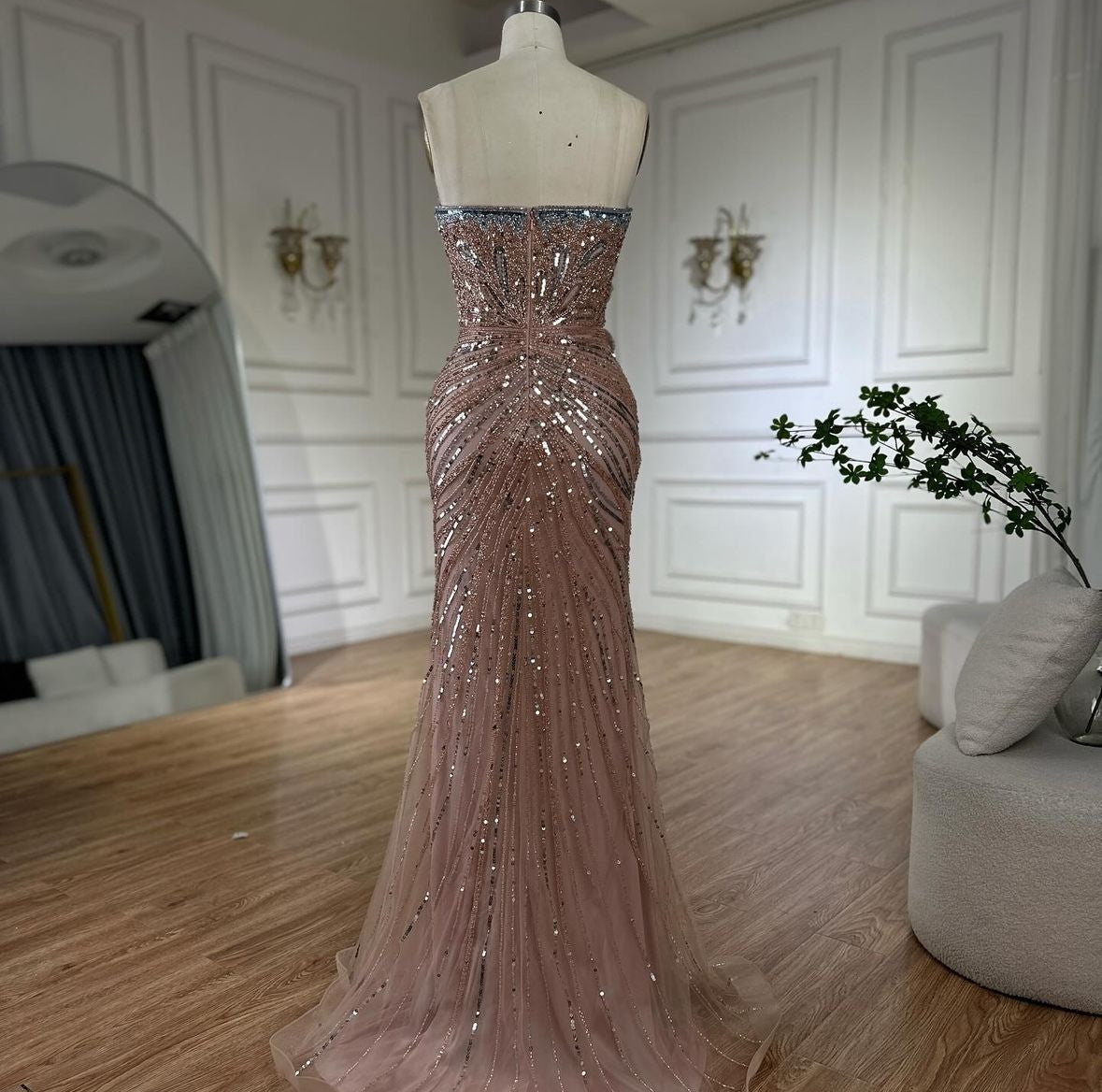 Pink Strapless Mermaid Evening Dress with High Split for Formal Occasion