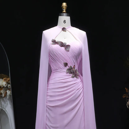 Crystal Petal Ruched Chiffon Gown