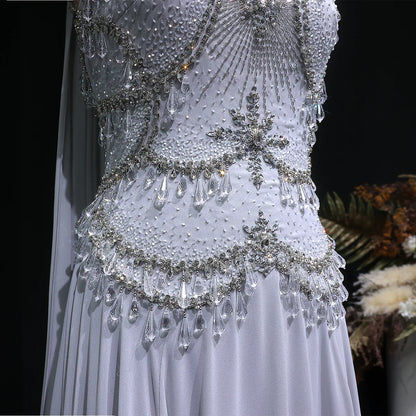 Dusty Rose Pleated Chiffon Gown with Chandelier Beading