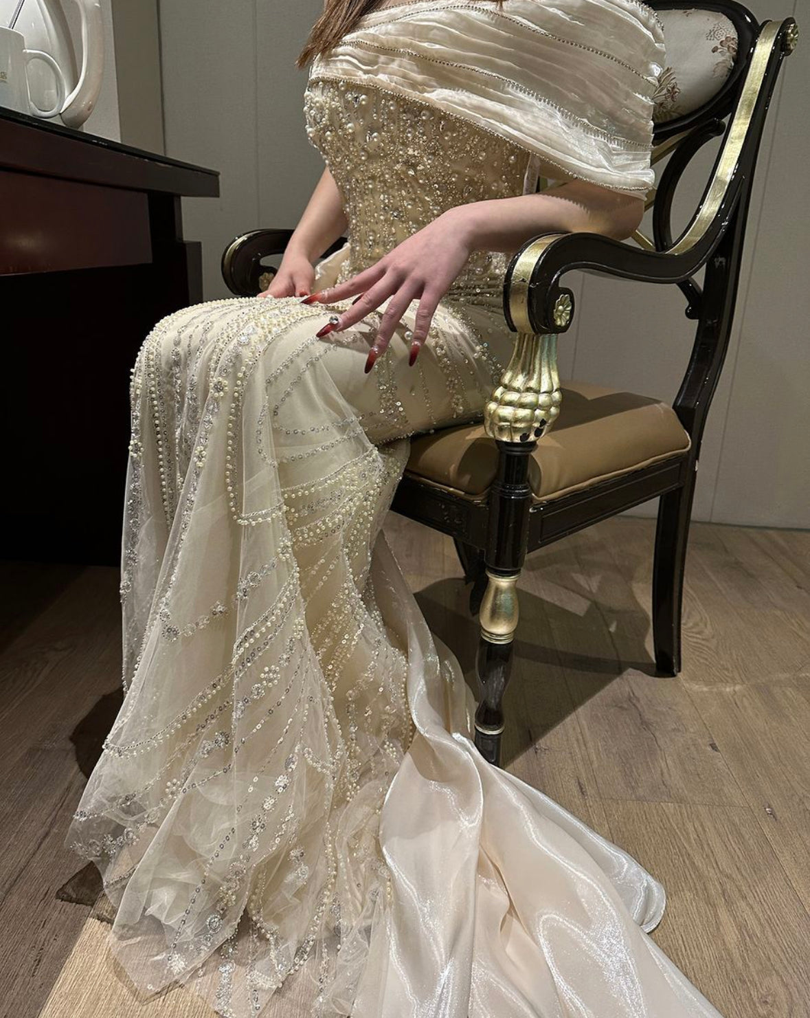 Luxury dress decorated with pearls