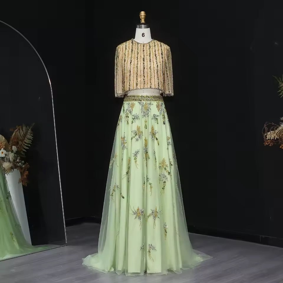 Two-Piece Hand-Embroidered Beaded Lehenga Gown