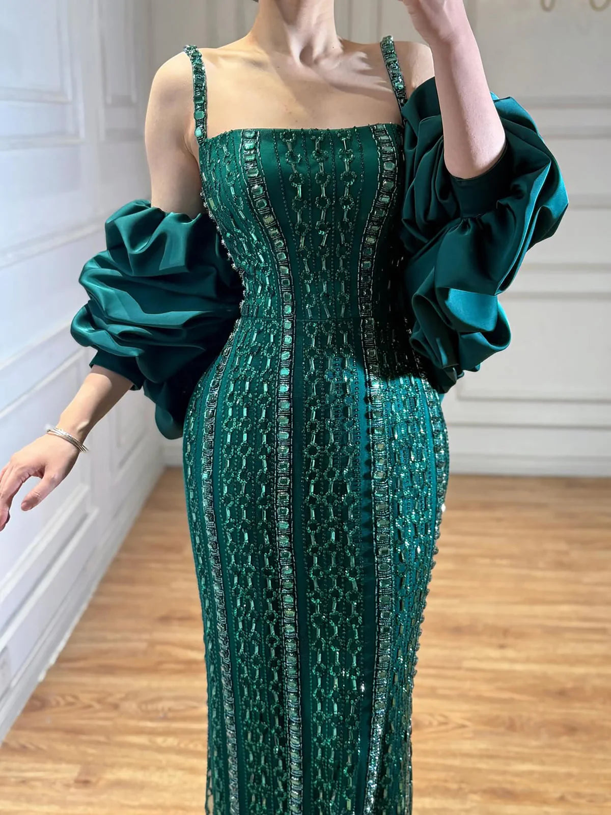 Luxury Slim-Fit Gown with Grand Satin Puff Sleeves