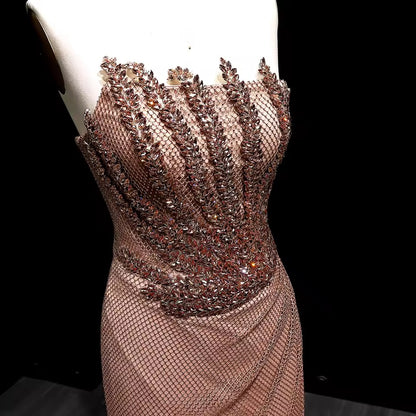 Flame of Elegance” Dress Burgundy Embellished with Crystals Featuring a Side Slit
