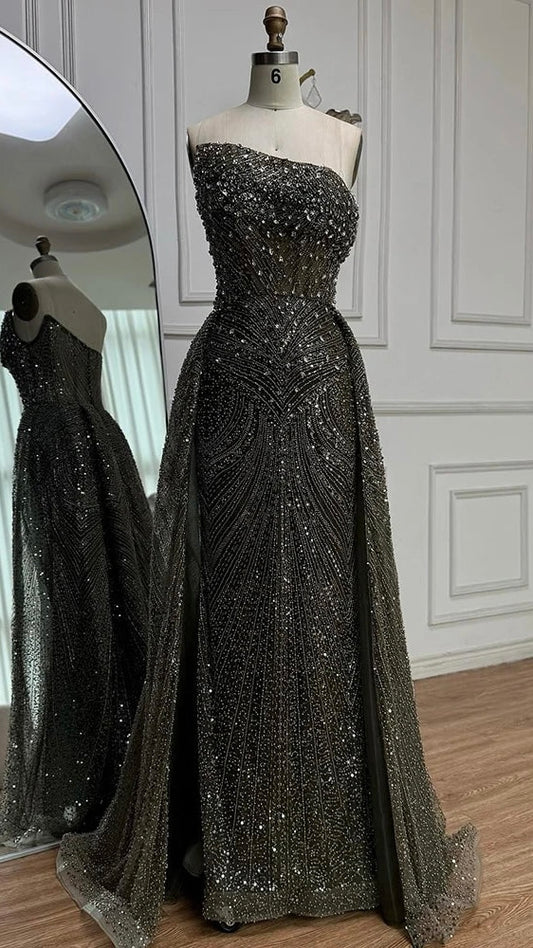 Luxury Dark Green Crystal Gown