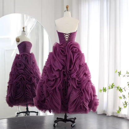 Luxury 3D Flower Purple,Pink Midi dress