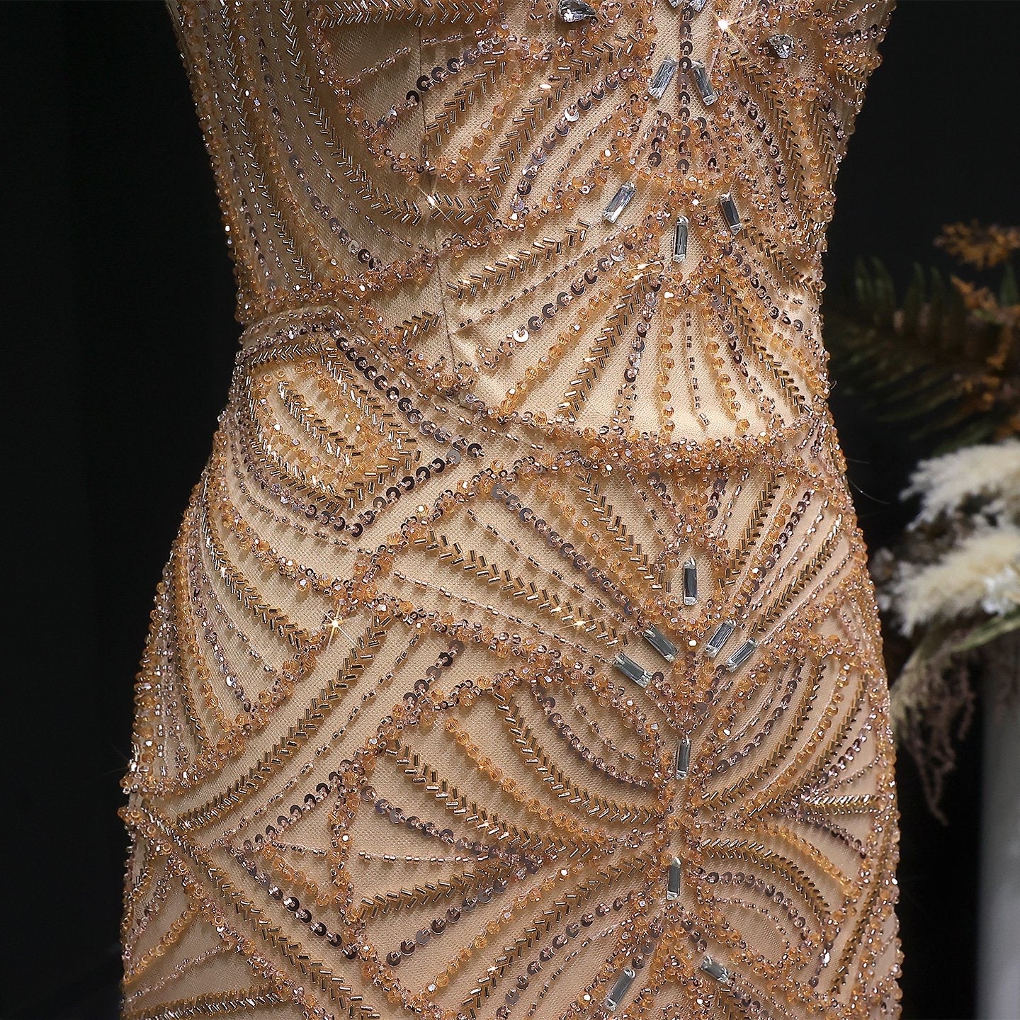 Art Deco Beaded Tulle Evening Dress