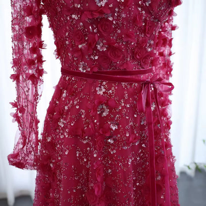 Luxury 3D Flower Long Sleeves Evening Dress