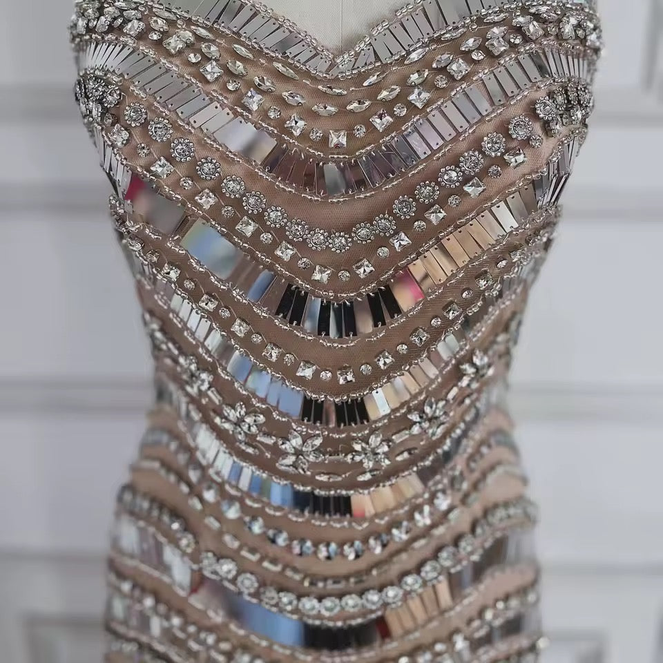 Off-The-Shoulder Evening Gown with Beaded Crystal Cape