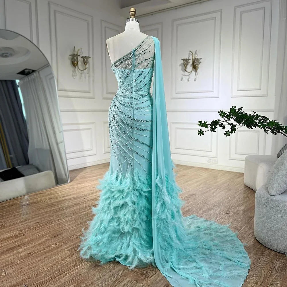 Luxury Feather One Shoulder Evening Dress