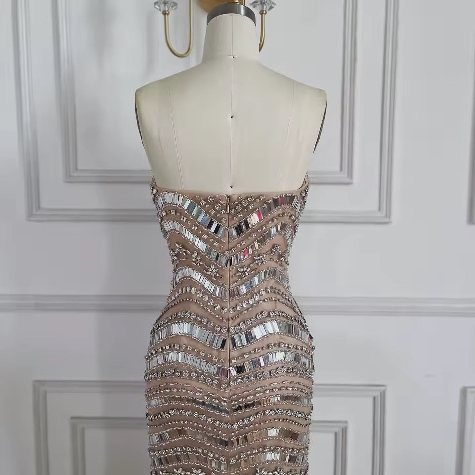 Off-The-Shoulder Evening Gown with Beaded Crystal Cape