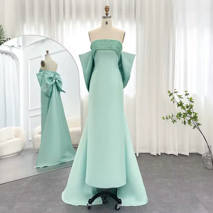 Luxury Evening Dress with Bow Cape Sage