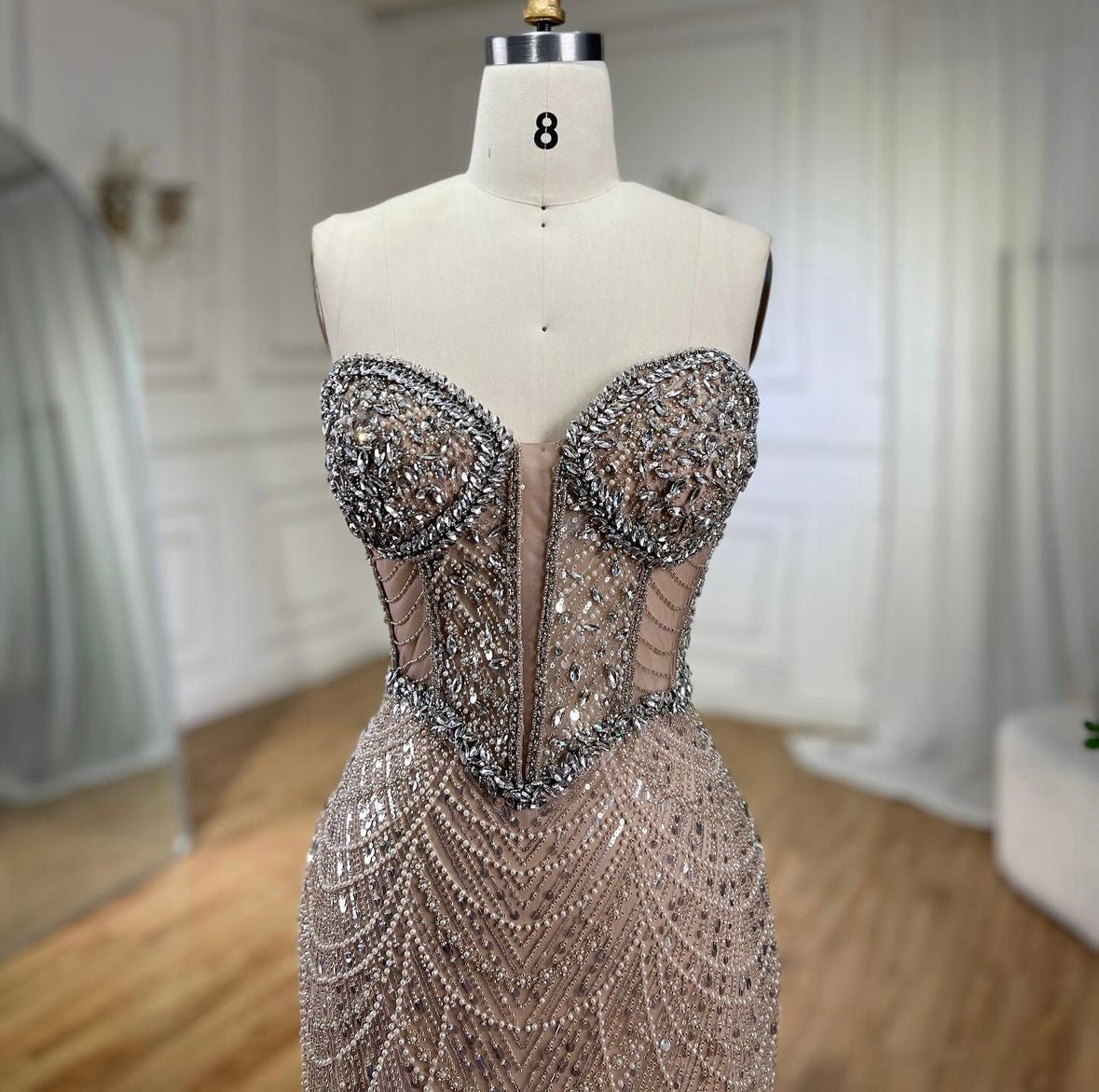 Luxury Dress Nud with Crystals