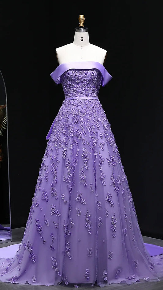 “Lilac Princess” Gown – Regal Lavender with 3D Floral Embroidery