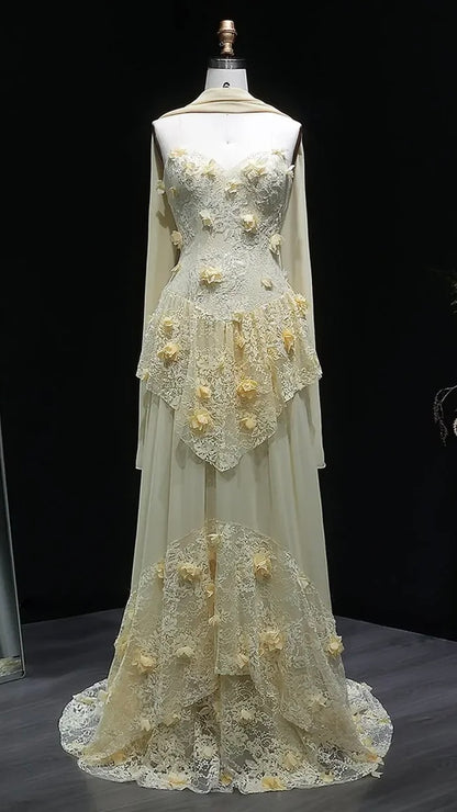 3D Floral Applique Lace Mermaid Gown