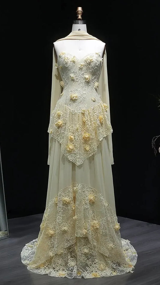 3D Floral Applique Lace Mermaid Gown