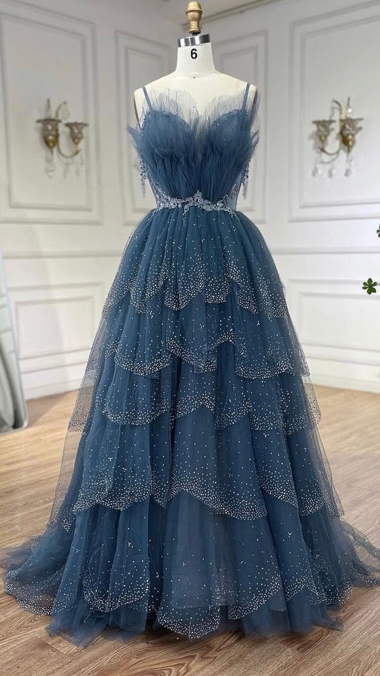 Elegant blue chiffon dress