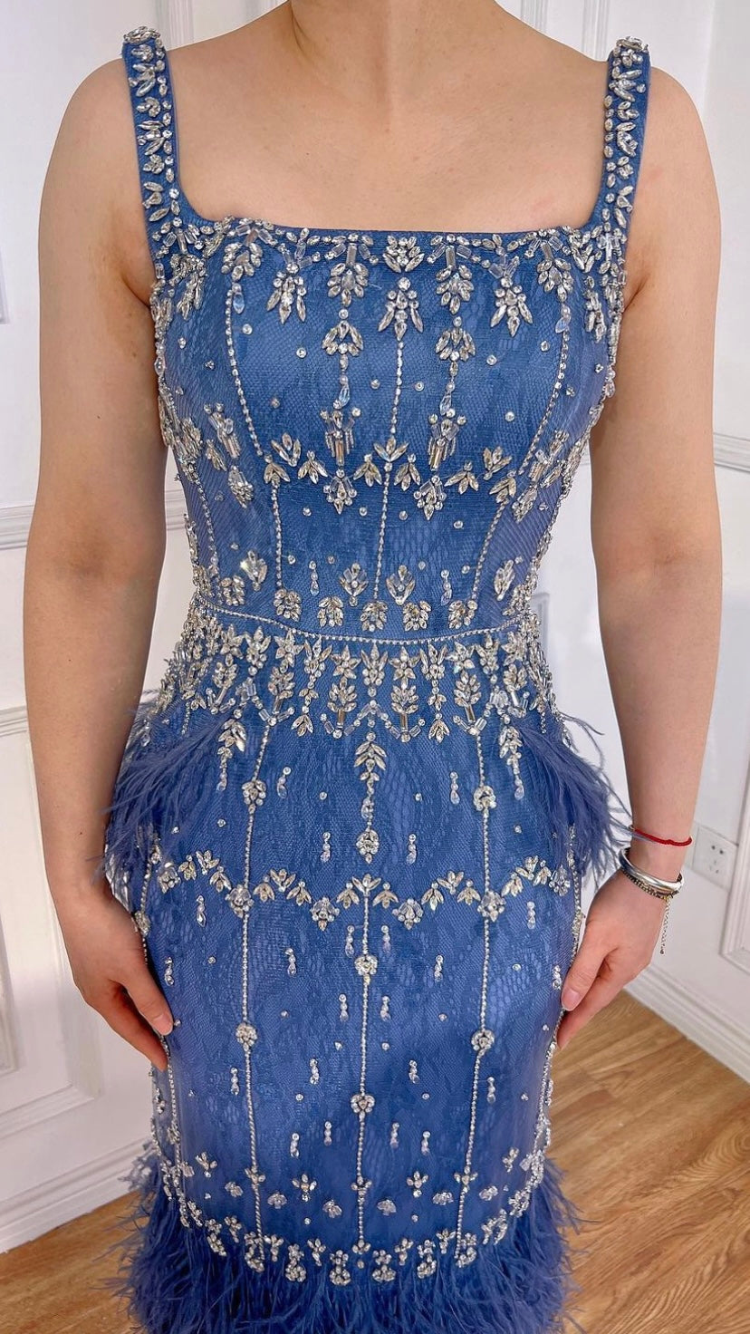 Blue Luxury Evening Dress 2024 Ankle Length Elegant