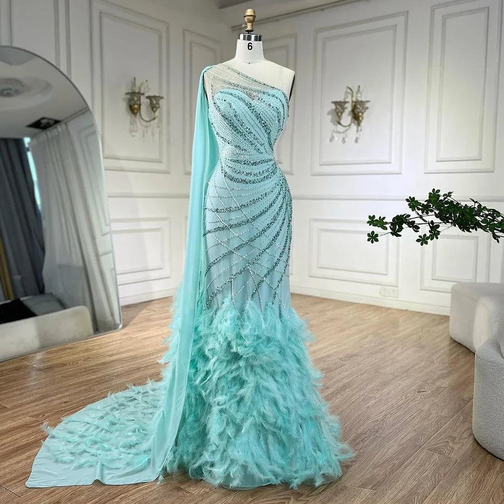 Luxury Feather One Shoulder Evening Dress