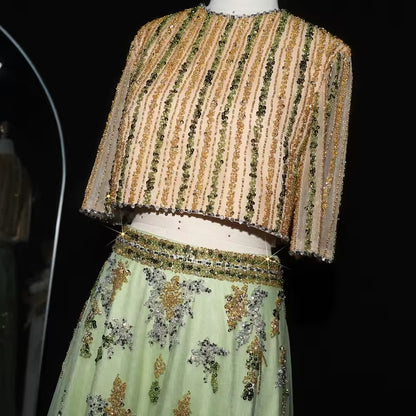 Two-Piece Hand-Embroidered Beaded Lehenga Gown