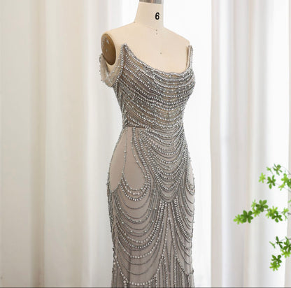 Silver luxury evening dress