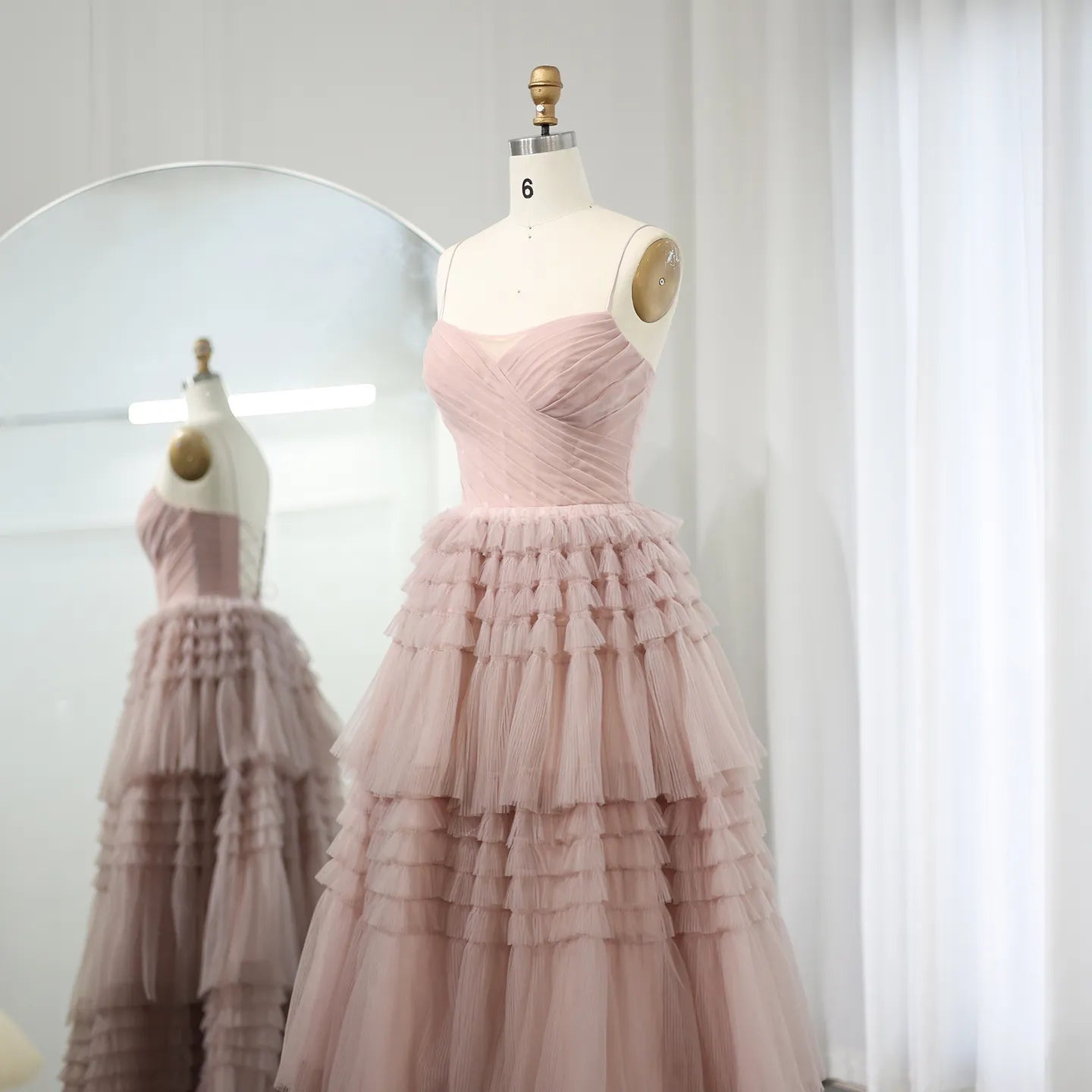 pink Frill-Layered Fluffy Dress