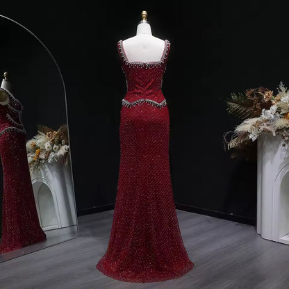Luxury Beaded Crystal Long Straight Evening Dress