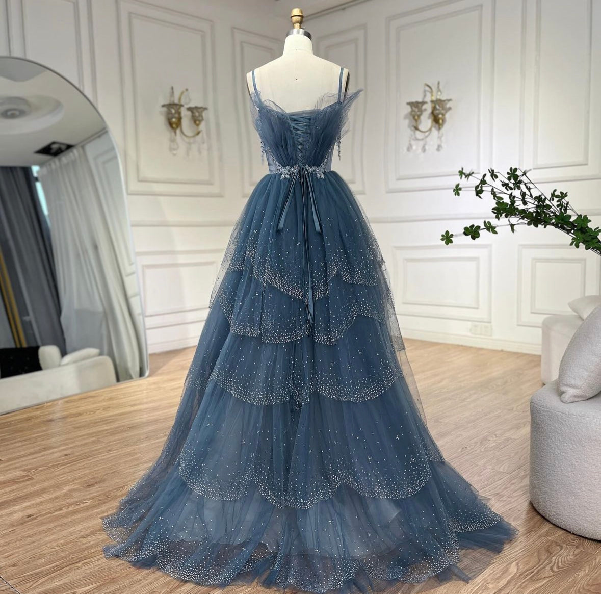 Elegant blue chiffon dress