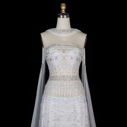 Jeweled Neckline Gown with Matching Chiffon Cape