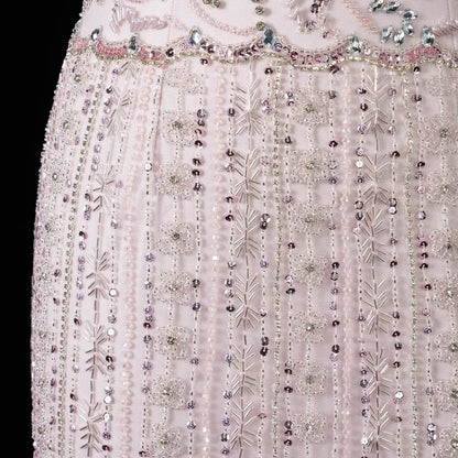 Royal Evening Gown with Cascading Crystal Beads and Floral Patterns