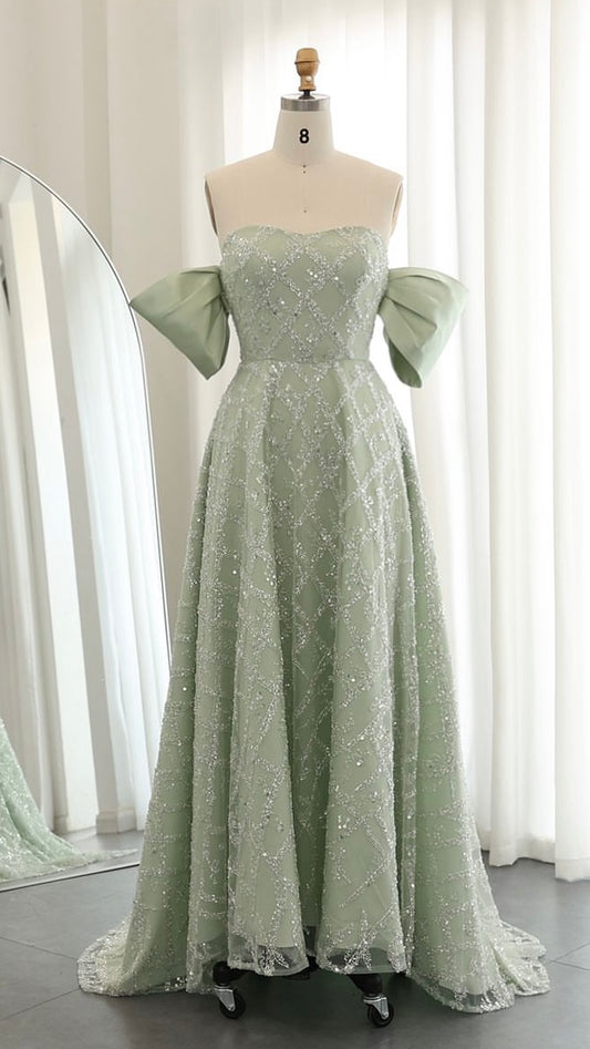 A-line Sage Green Evening Dress