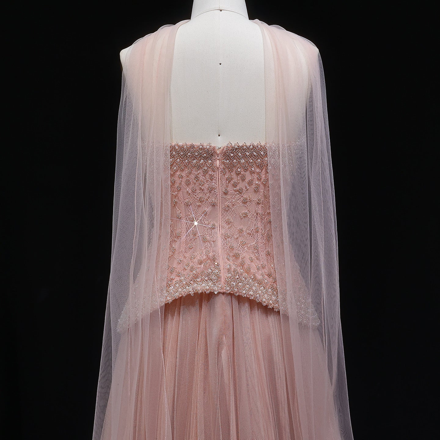 Luxury Dusty Pink Pearl Beaded A-Line Evening Dress With Scarf