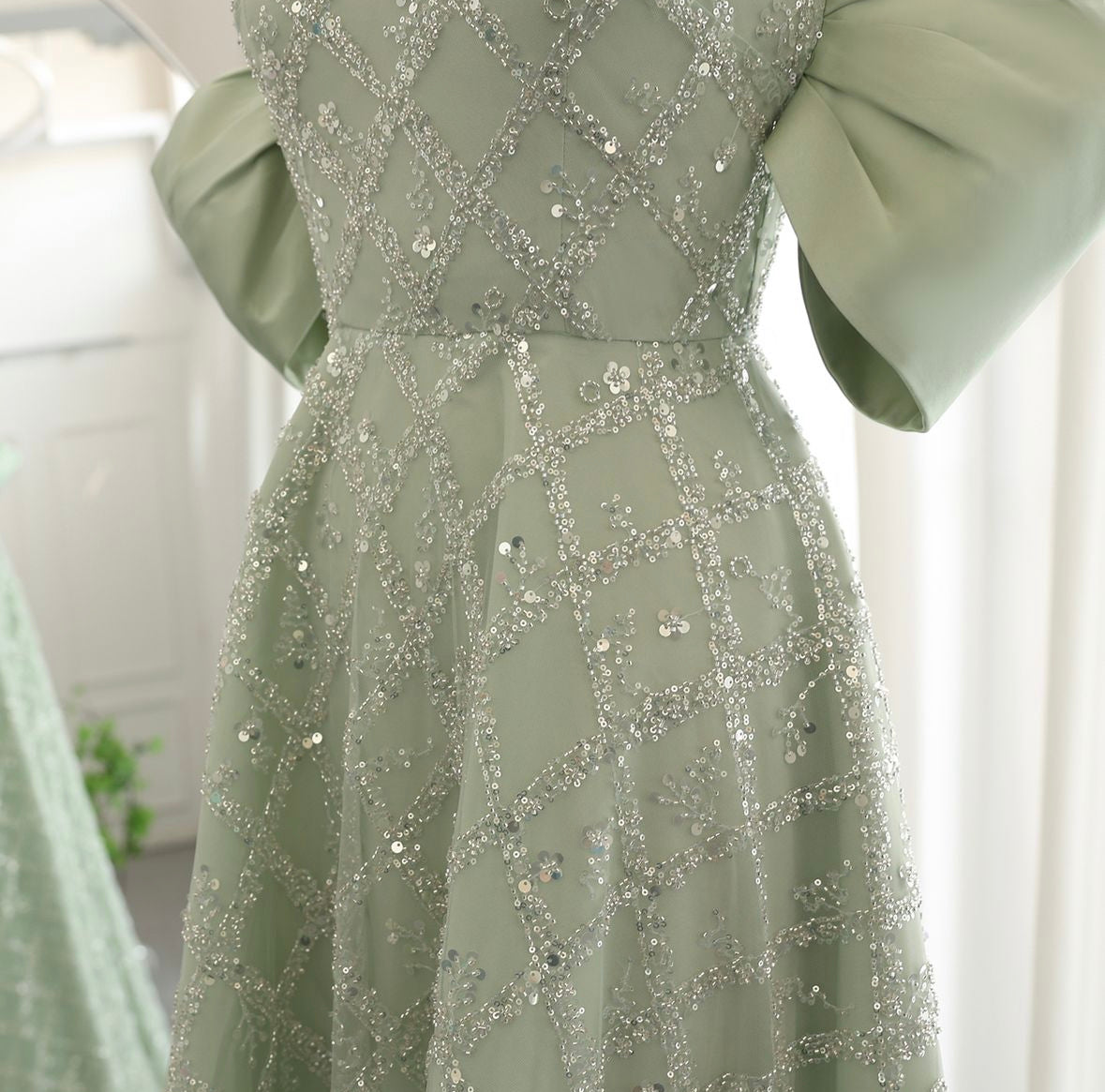 A-line Sage Green Evening Dress