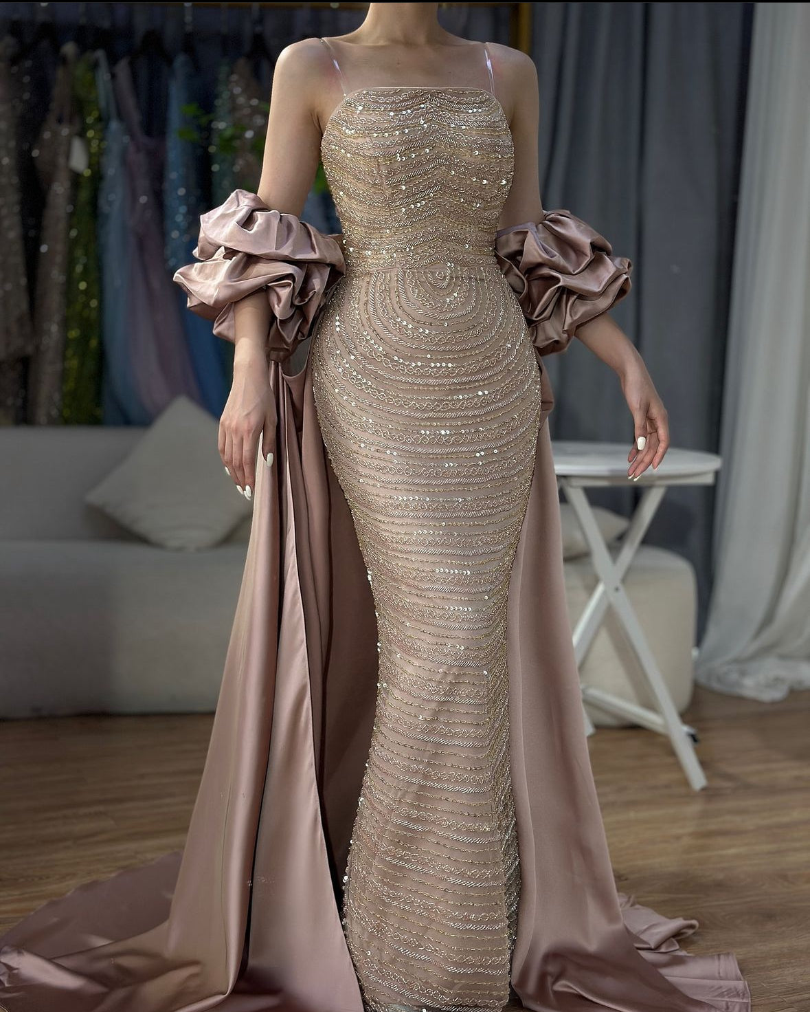 Luxury Dusty Rose Evening Dress with Cape Elegant Strapless