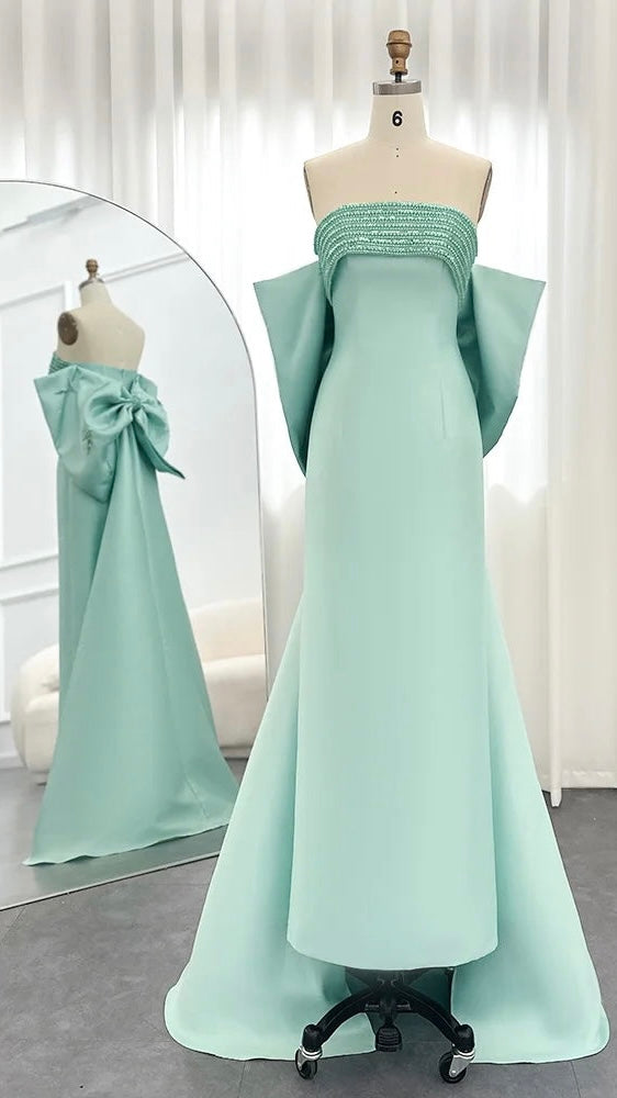 Luxury Evening Dress with Bow Cape Sage