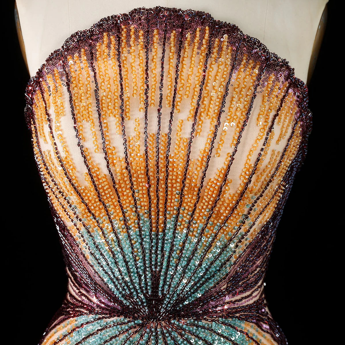 Art Deco Scalloped Crystal Mermaid Gown with Detachable Train