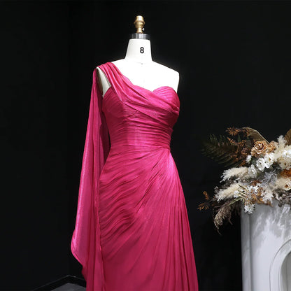Metallic Ruched One-Shoulder Gown