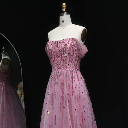 A-Line Crystal-Embellished Evening Dress