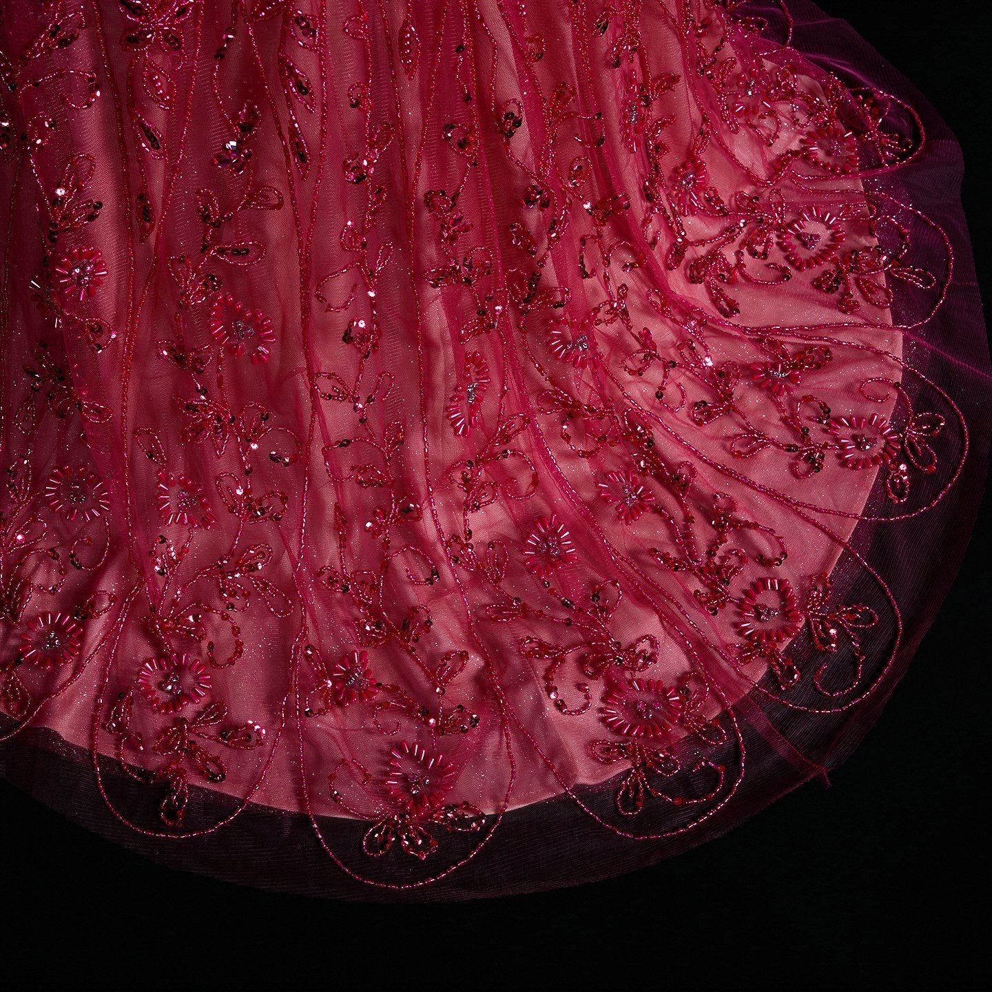 Luxurious Magenta Beaded Strapless Gown with Shoulder Beaded Fringe