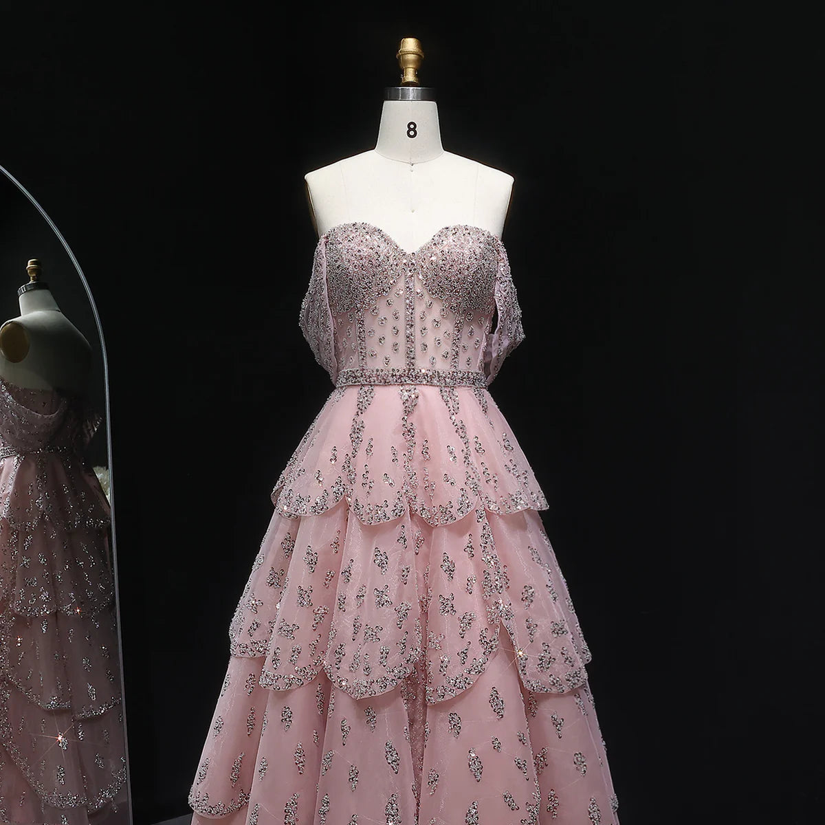 Off-Shoulder Tiered Evening Gown