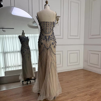 Luxury Gown with Royal Blue Crystal Embroidery